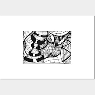 Abstract black and white Coloring page inspired by zentangle Posters and Art